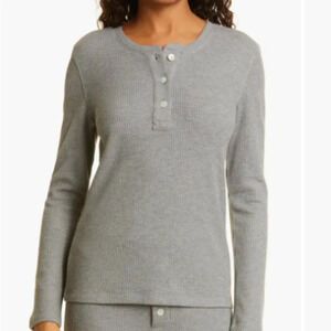 Rails Perry Long Sleeve Waffle Knit Henley, small, mother of pearl buttons, grey